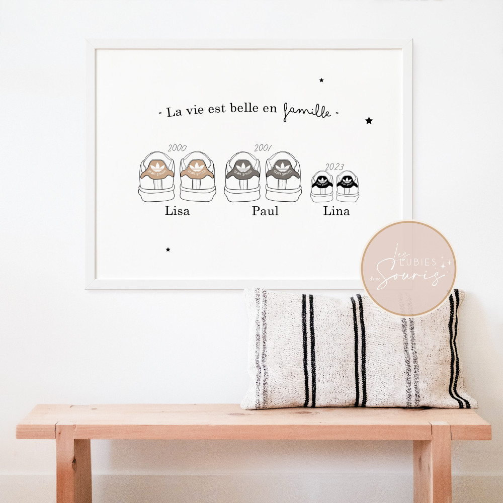 ★ Affiche famille - baskets personnalisées - Illustration famille personnalisable